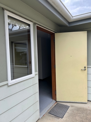 The unit has a step-free entry, one of many accessibility features within the property. 
